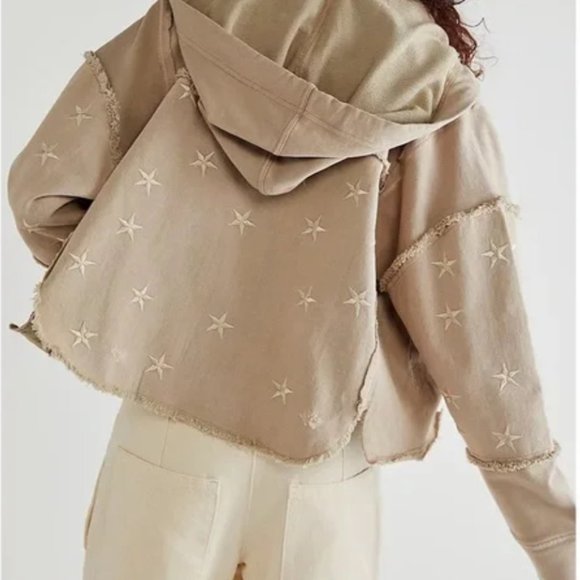 We The Free Free People Beyond the Stars Natural Tan Hooded Crop Jacket Top - Picture 2 of 8